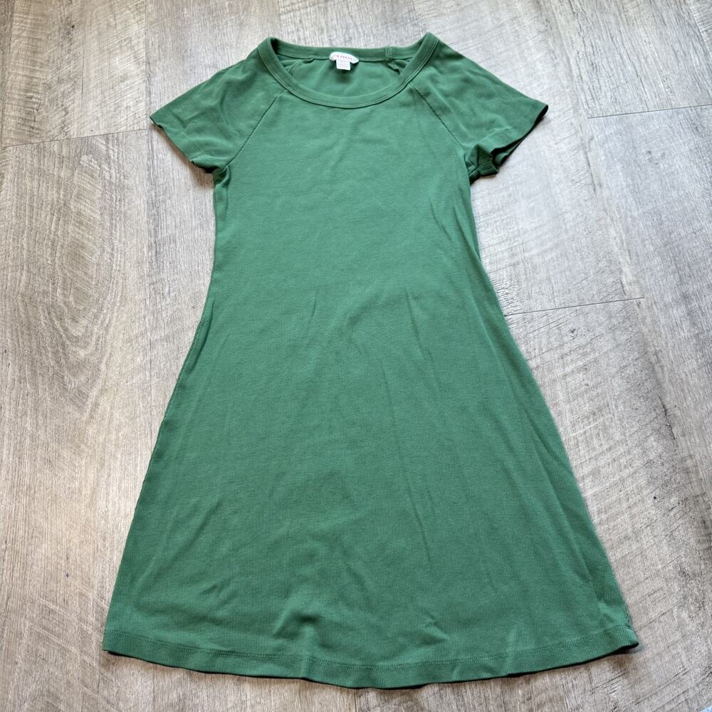 Joe Fresh Womens Rib Knit Mini Dress Medium Green Round Neck Short Sleeve